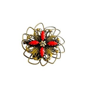 VTG Freirich Victorian Style Coral Brooch Pin Gilt Maltese Cross Ornate Filigree